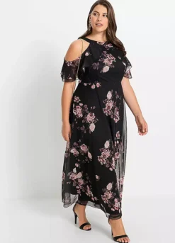 Cold Shoulder Floral Print Maxi Dress