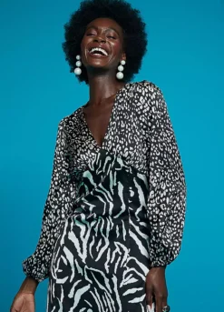 Freemans Mono Mixed Print Satin Midi Dress