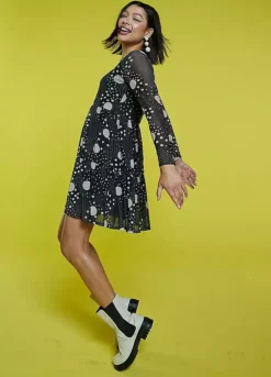 Freemans Spot Print Mesh Tiered Mini Dress