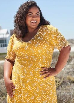 Deals Glam Jiva Store 8 Freestyle Bonnie Yellow Pineapple Print Tea Dress