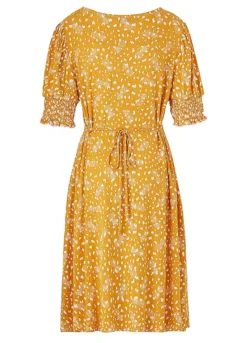 Deals Glam Jiva Store -Deals Glam Jiva Store Freestyle Bonnie Yellow Pineapple Print Tea Dress26J365FRSC W01