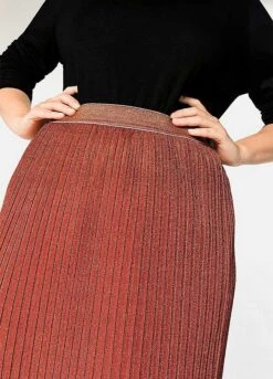 Sheego Glitter Yarn Pleated Midi Skirt