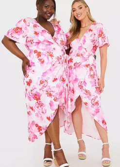 In The Style X Jac Jossa Multi Floral Print Short Sleeve Wrap Belted Midaxi Dress