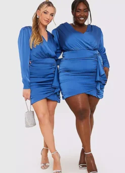 Jac Jossa Blue Ruched Drape Mini Dress