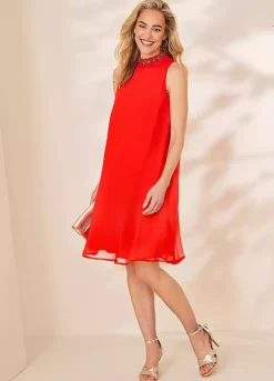 Kaleidoscope Bead Trim Orange Swing Dress -Deals Glam Jiva Store Kaleidoscope Bead Trim Orange Swing Dress35D343FRSP W07