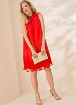 Kaleidoscope Bead Trim Orange Swing Dress -Deals Glam Jiva Store Kaleidoscope Bead Trim Orange Swing Dress35D343FRSP W08