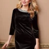 Kaleidoscope Black Velour Bead Trim Shift Dress -Deals Glam Jiva Store Kaleidoscope Black Velour Bead Trim Shift Dress45J152FRSP W04
