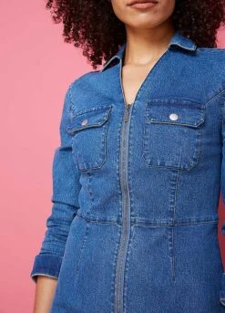 Kaleidoscope Blue Denim Fitted Zip Front Dress