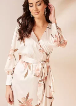 Kaleidoscope Floral Print Satin Wrap Dress