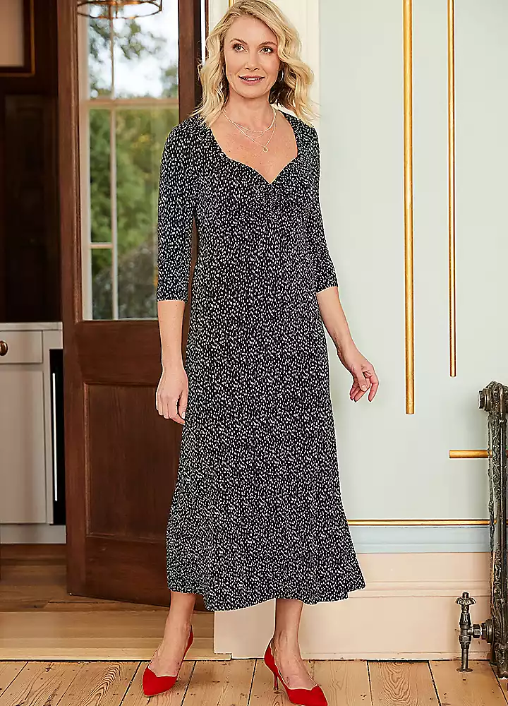 Kaleidoscope Mono Spot Sweetheart Neckline Midi Dress 3 Kaleidoscope Mono Spot Sweetheart Neckline Midi Dress