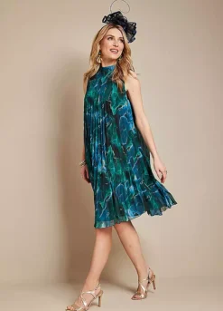 Kaleidoscope Print Pleated Swing Dress