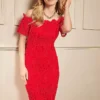 Kaleidoscope Red Lace Bardot Dress -Deals Glam Jiva Store Kaleidoscope Red Lace Bardot Dress45J331FRSP W04