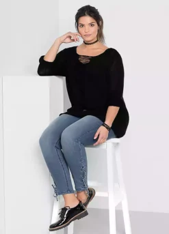 Sheego Lace Leg Cropped Slim Fit Jeans