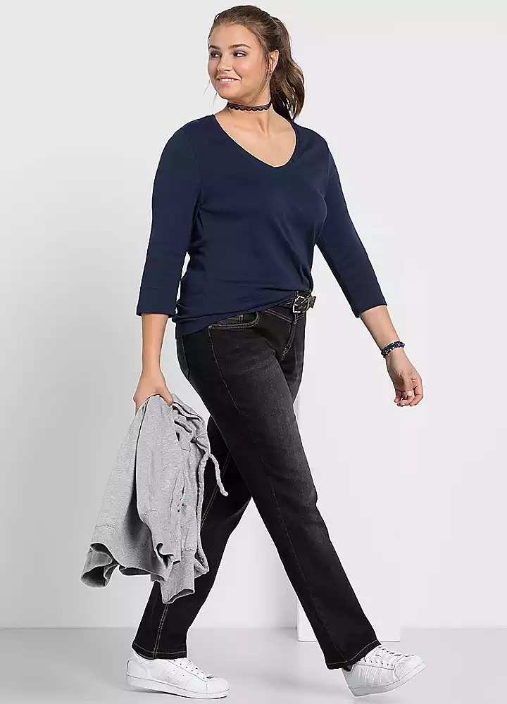 Sheego Lana Used-Effect Straight Leg Stretch Jeans 9 Sheego Lana Used-Effect Straight Leg Stretch Jeans - Image 7