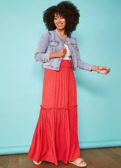 Love Mark Heyes Dobby Crinkle Tiered Maxi Skirt