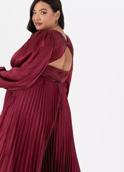 Lovedrobe Luxe Dark Red Pleated Midi Dress With Twist Detail