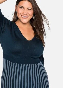 Sheego Slim Fit Striped Knit Dress