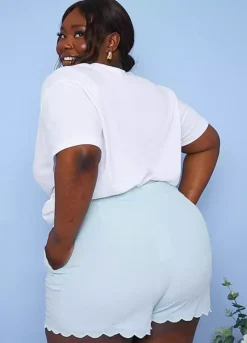 Stacey Solomon Organic Cotton Blend Light Blue Scalloped Edge Shorts -Deals Glam Jiva Store Stacey Solomon Organic Cotton Blend Light Blue Scalloped Edge Shorts74E005FRSP W10