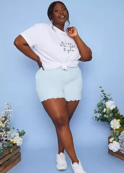 Stacey Solomon Organic Cotton Blend Light Blue Scalloped Edge Shorts -Deals Glam Jiva Store Stacey Solomon Organic Cotton Blend Light Blue Scalloped Edge Shorts74E005FRSP W12