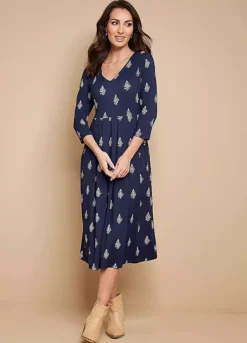 Together! Together Navy Stamp Print Jersey Pocket Dress